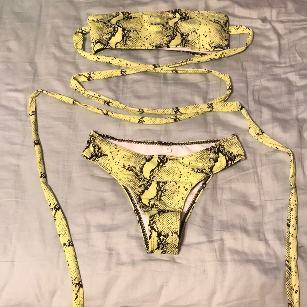 A snakeskin bikini